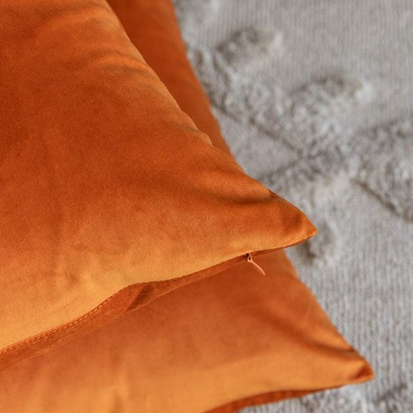 Set of Tangerine Orange Soft Velvet Pillow Covers 18" Square Pillows Zipper New - Picture 4 of 8